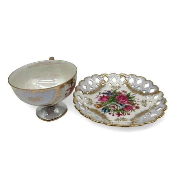 SHAFFORD Cup And Saucer Floral Design Gold Accents IRIDESCENT Finish Japan - Picture 7 of 11